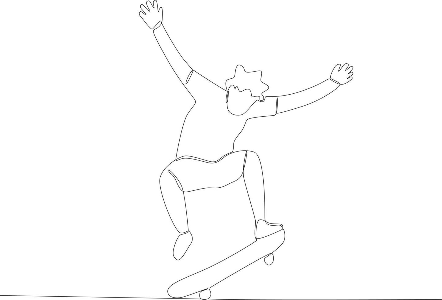 ein Junge spielen Skateboard während erziehen beide Hände vektor