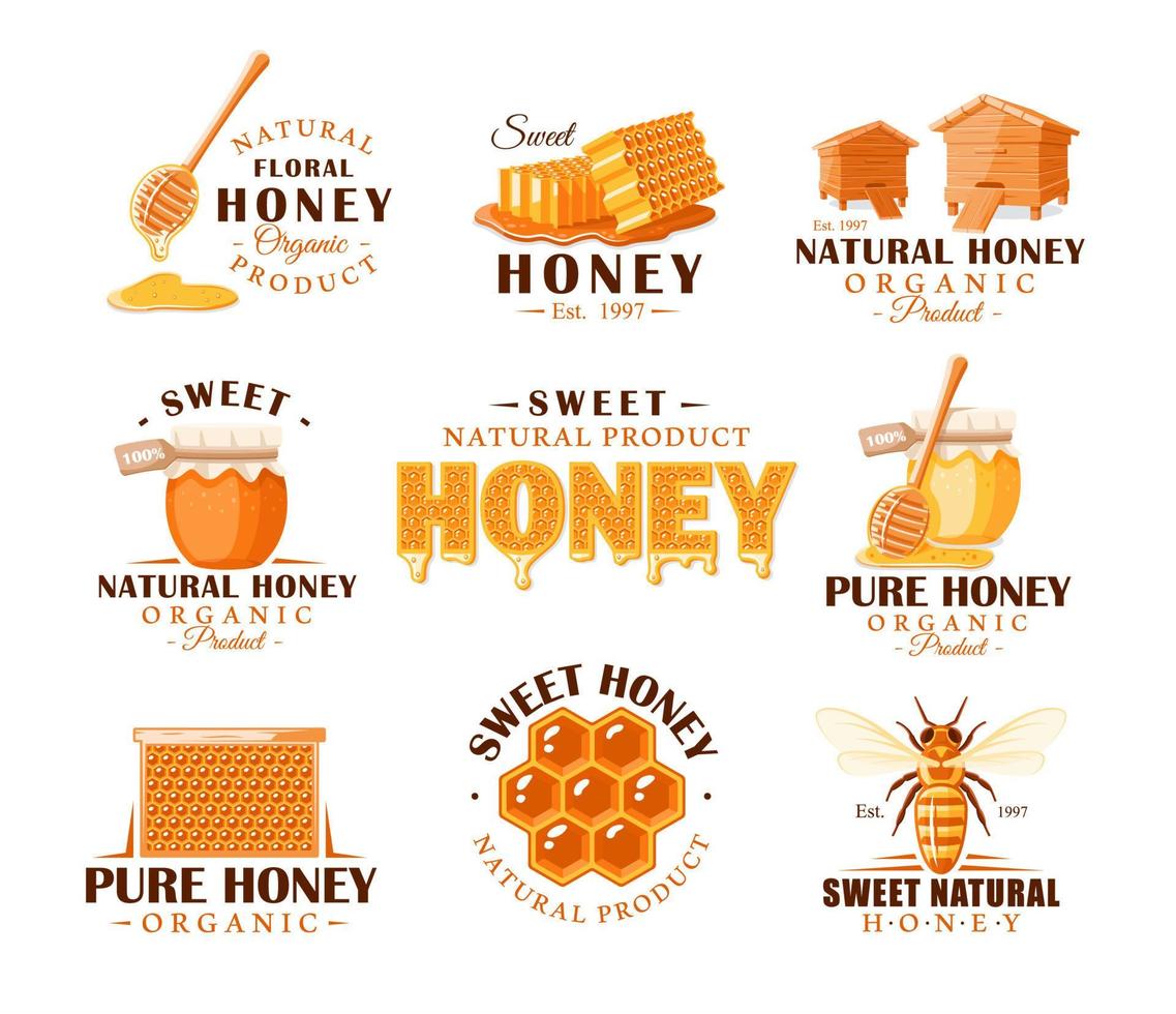 einstellen von Jahrgang Honig Etiketten vektor