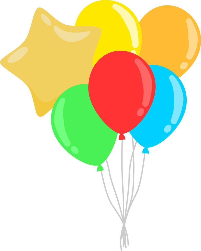 Karikatur bunt Bündel von Star und runden Luftballons zum Feiertage, Festival, Jahrestag oder Geburtstag Party Dekoration. vektor