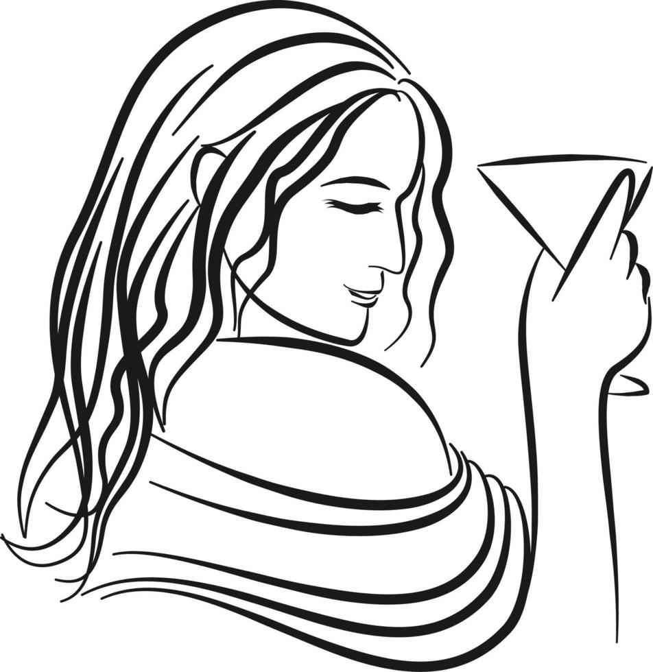 en skön, glamorös, attraktiv och elegant kvinna innehav en vin glas vektor