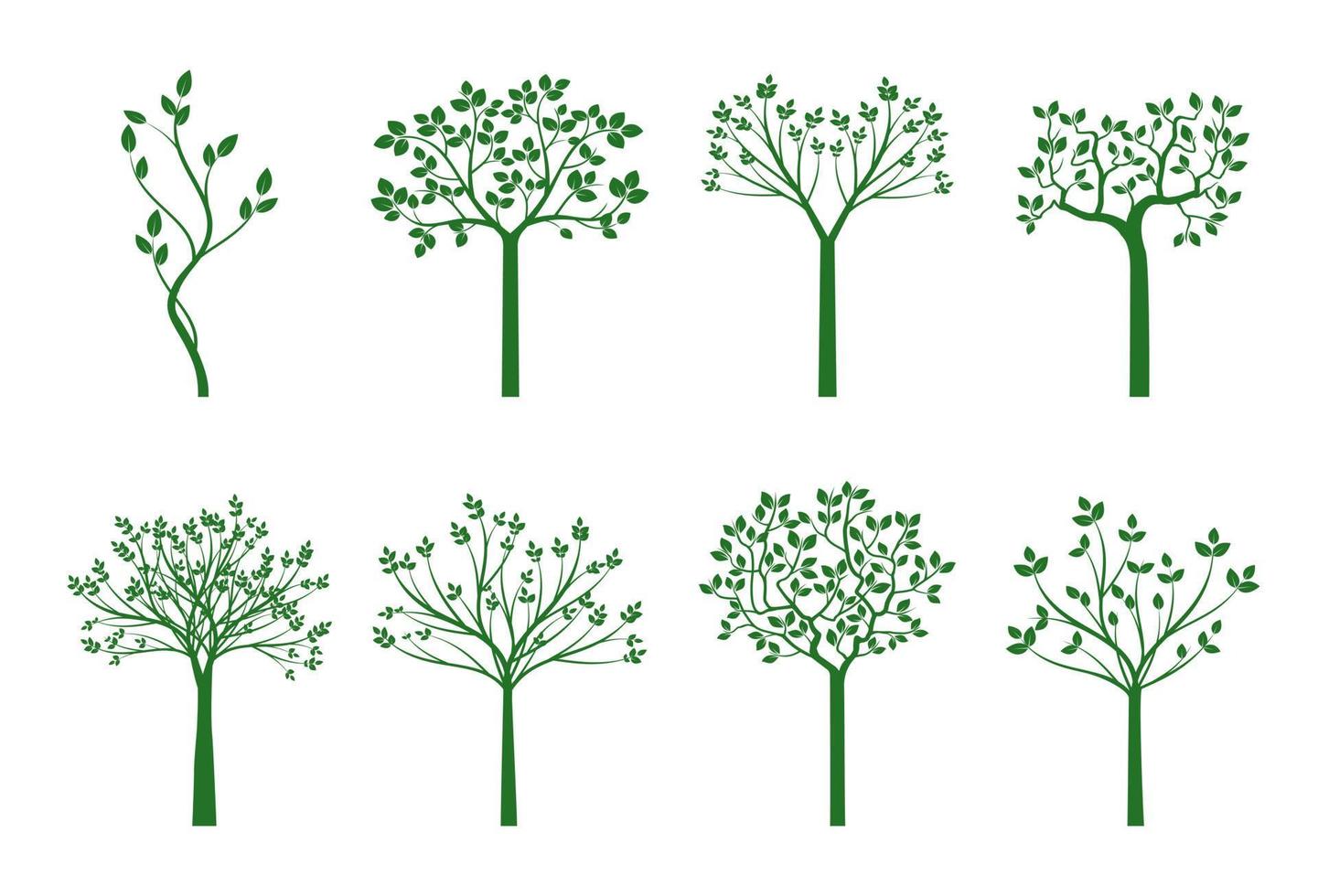 einstellen Grün jung Bäume. Vektor Illustration.