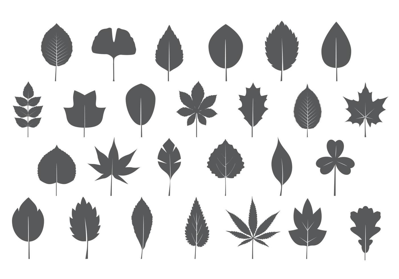 en uppsättning av isolerat grå löv. vektor illustration.
