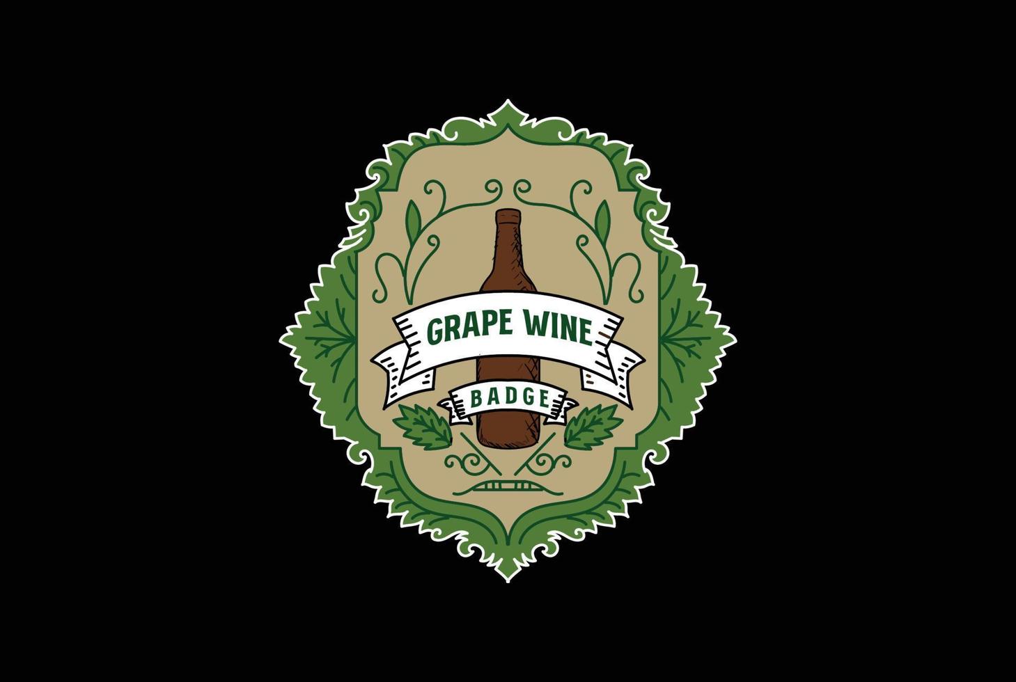 Jahrgang retro Wein Flasche und Traube Blatt Ornament Rand Rahmen Abzeichen Emblem Briefmarke Etikette Logo Design Vektor