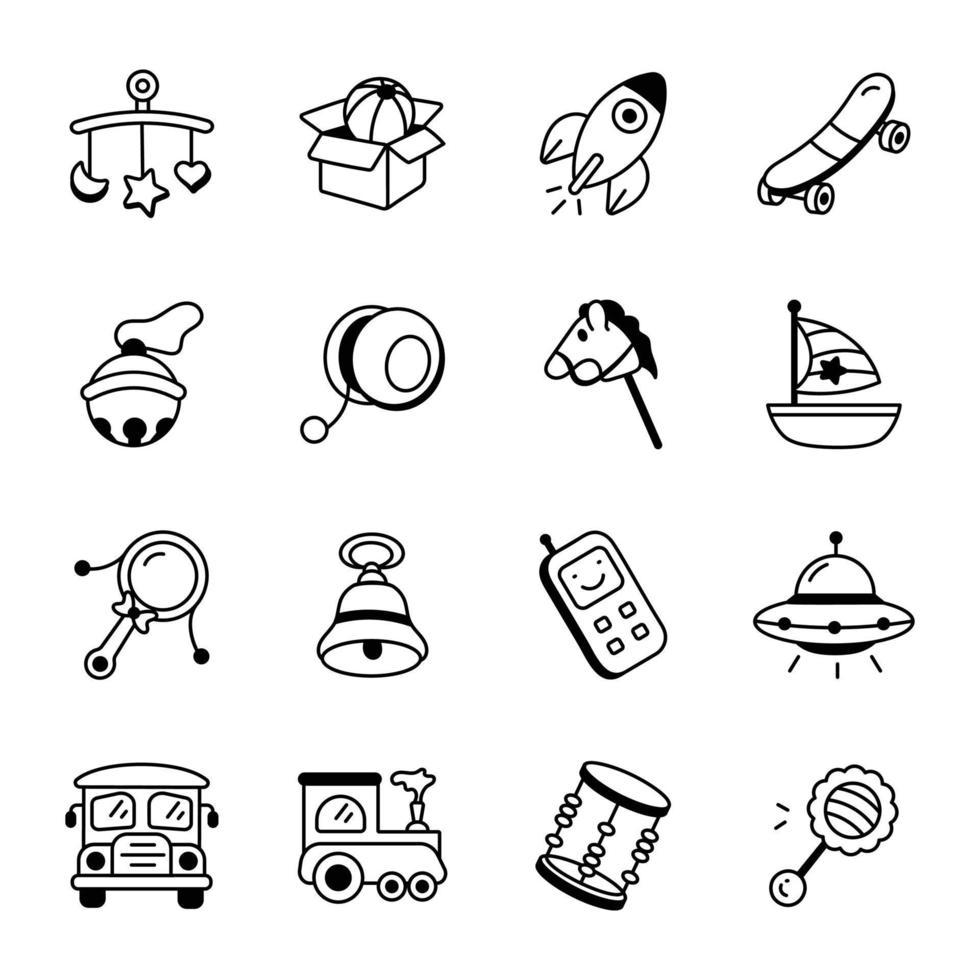 ein eingängig skizzenhaft Symbole einstellen von Spielzeuge vektor