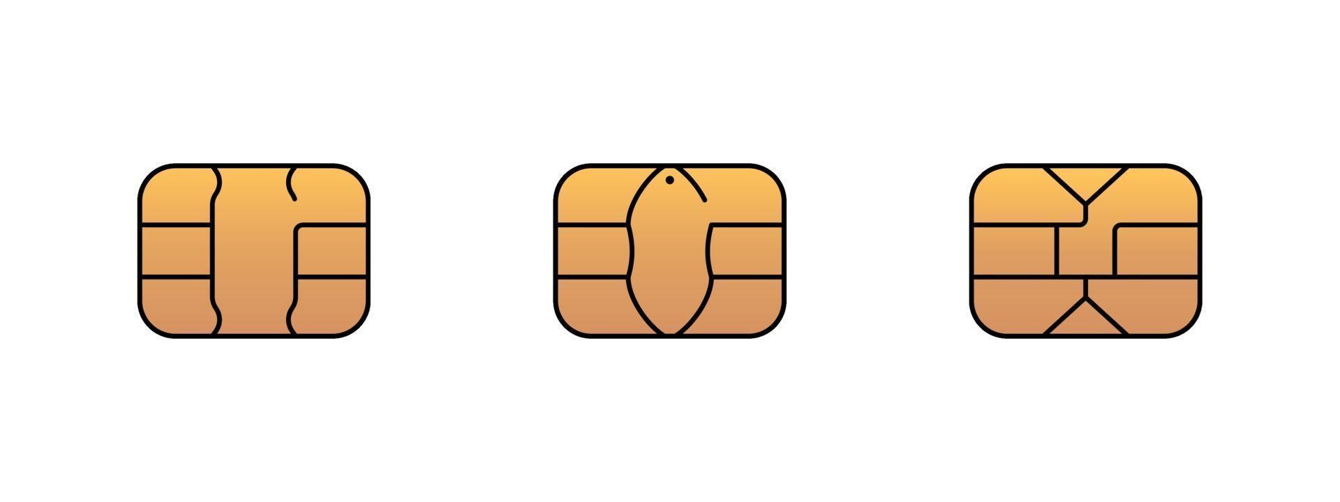 EMV Gold Chip Symbol für Bank Kunststoff Kredit- oder Debitkarte. Vektorsymbol-Illustrationssatz vektor