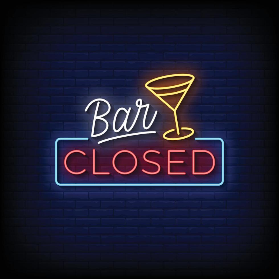Neon- Zeichen Bar geschlossen mit Backstein Mauer Hintergrund Vektor