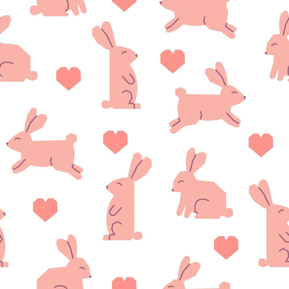 nahtlos Muster mit Ostern Kaninchen und Herzen. ausgeschnitten Rosa Hasen auf Weiß Hintergrund. vektor