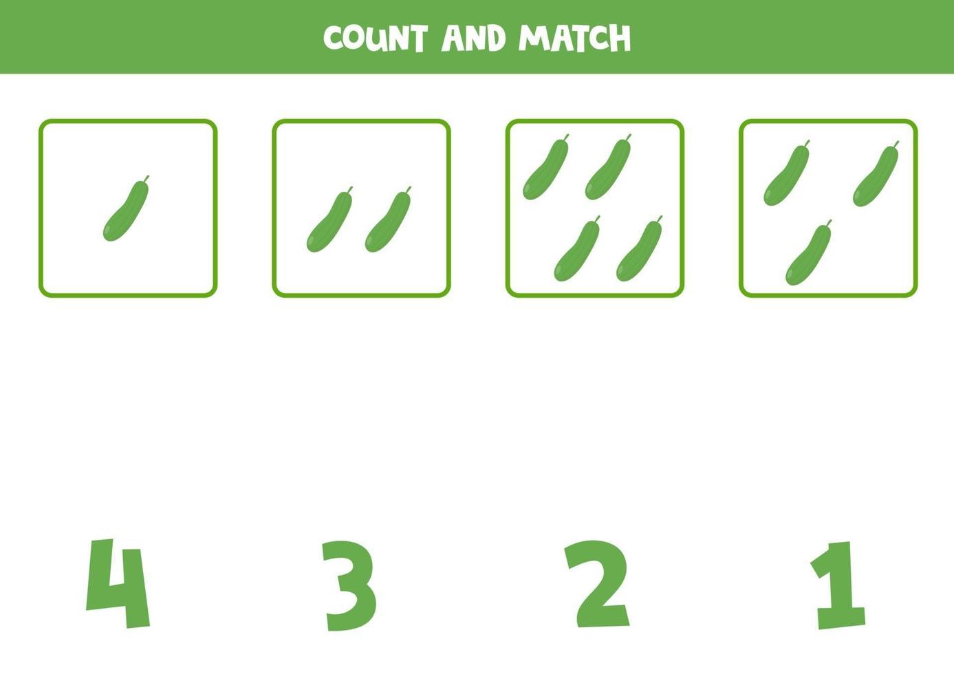 räknar matematik spel med söta tecknade gurkor. vektor