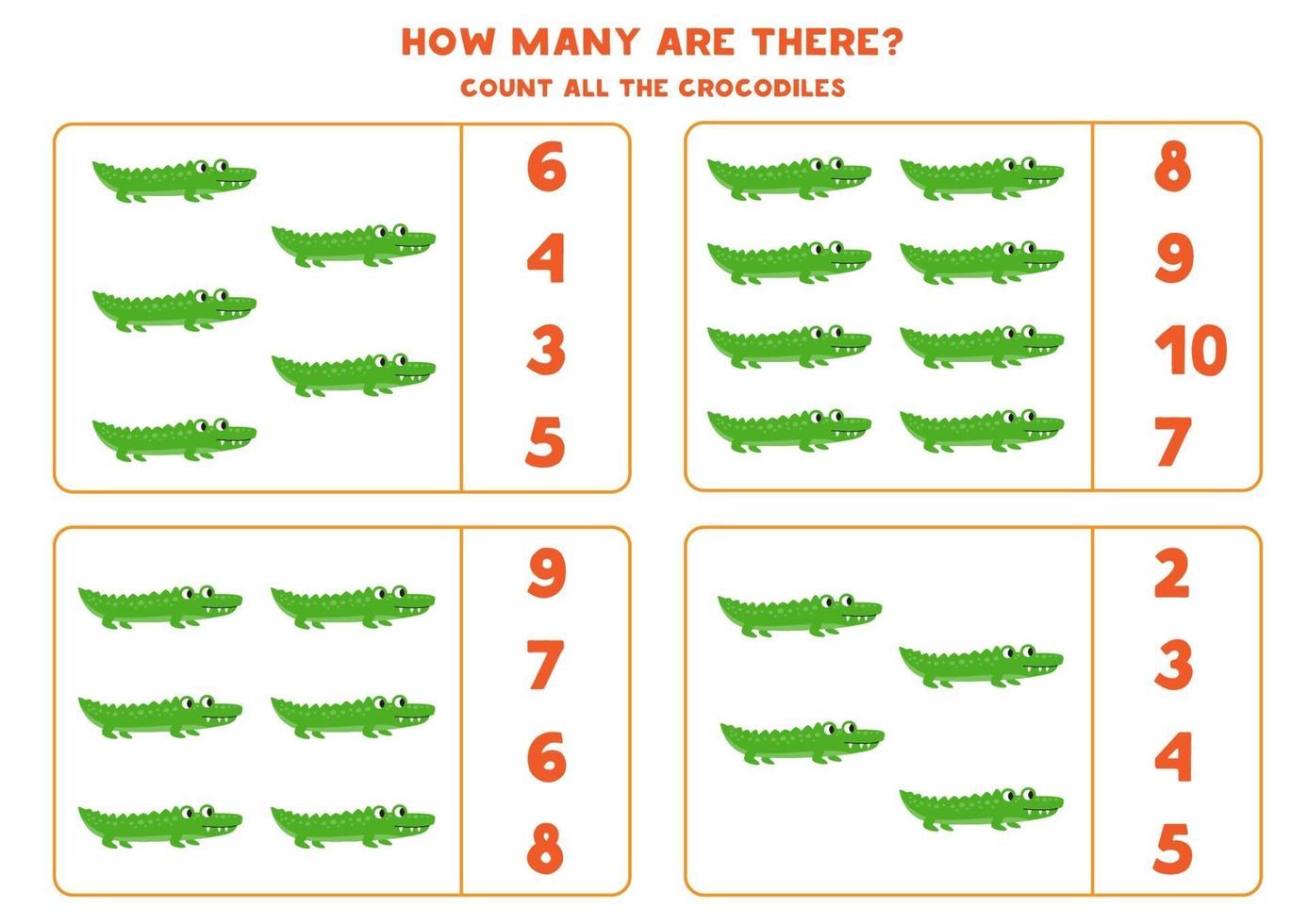 räknar matematikspel med söta tecknade krokodiler. vektor
