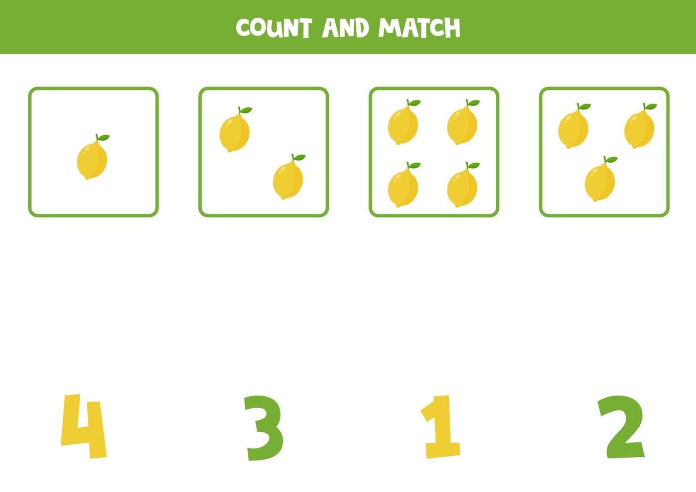 Zählen Mathe-Spiel mit niedlichen Cartoon-Zitronen. vektor
