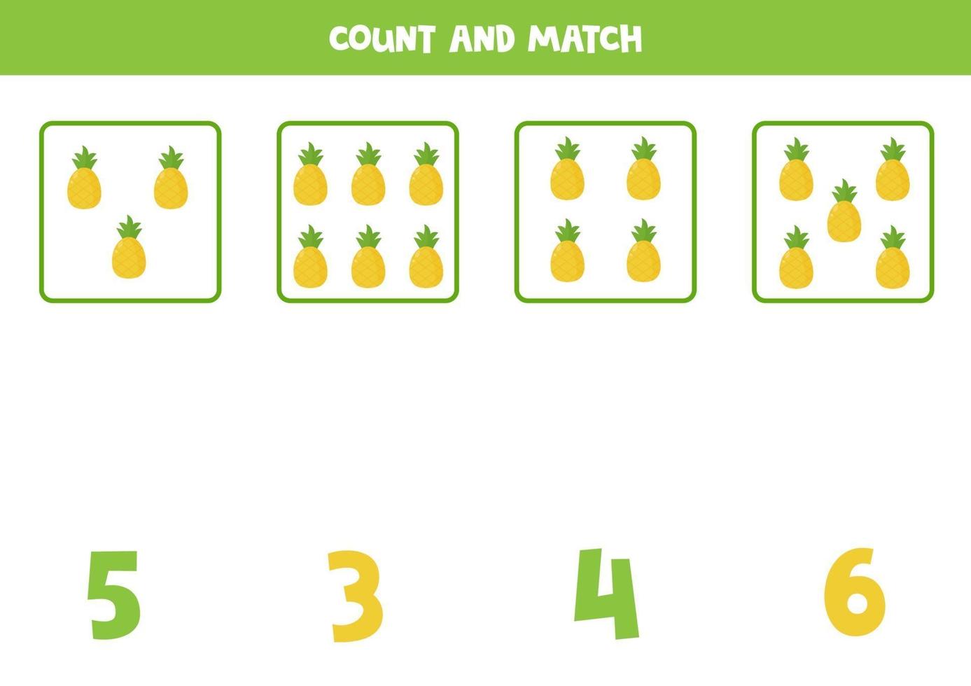 Zählspiel für Kinder. Mathe-Spiel mit Cartoon-Ananas. vektor