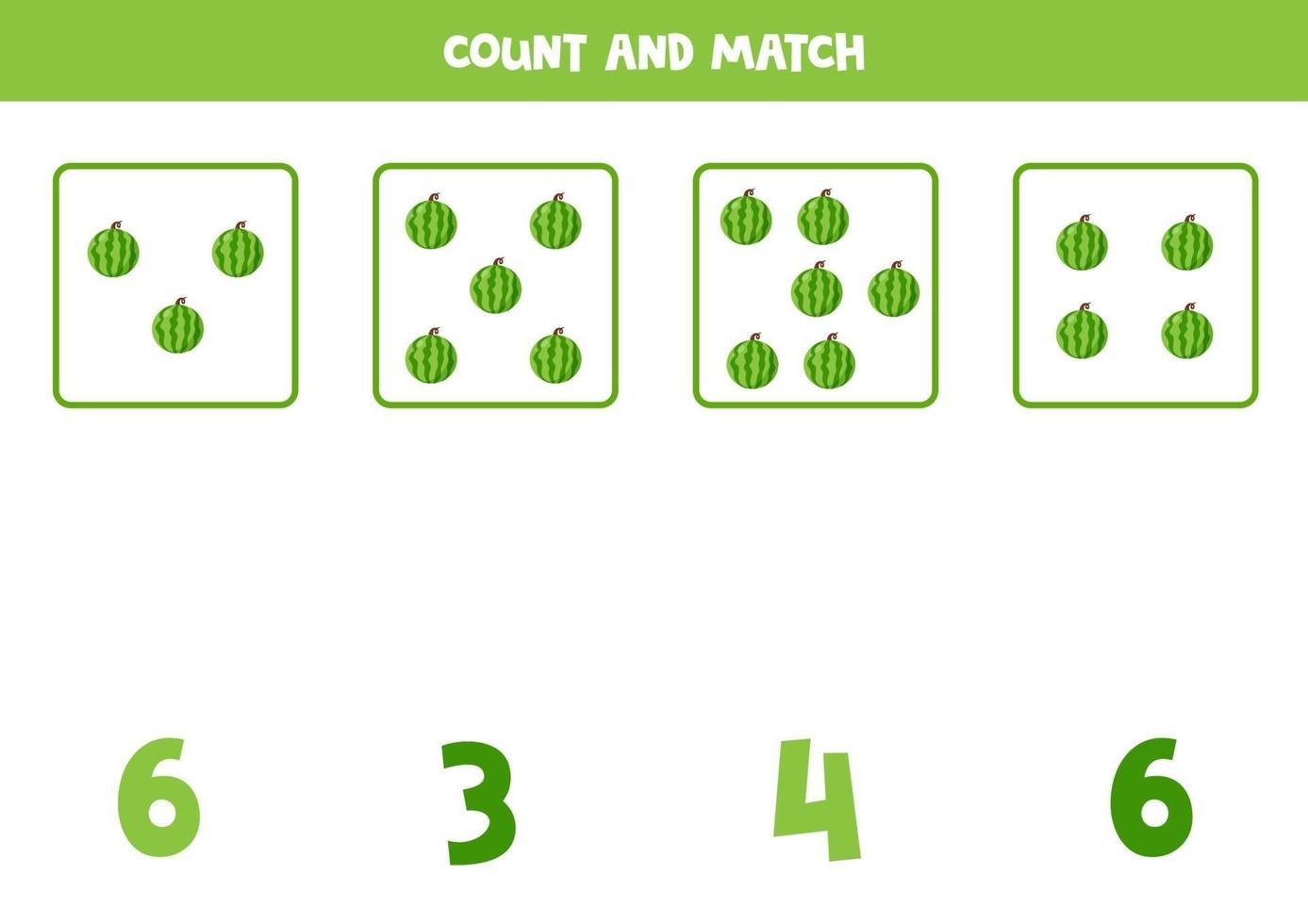 Zählspiel für Kinder. Mathe-Spiel mit Cartoon-Wassermelonen. vektor