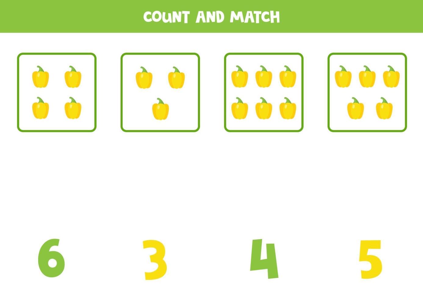 räknar matematik spel med söta tecknade gula paprika. vektor