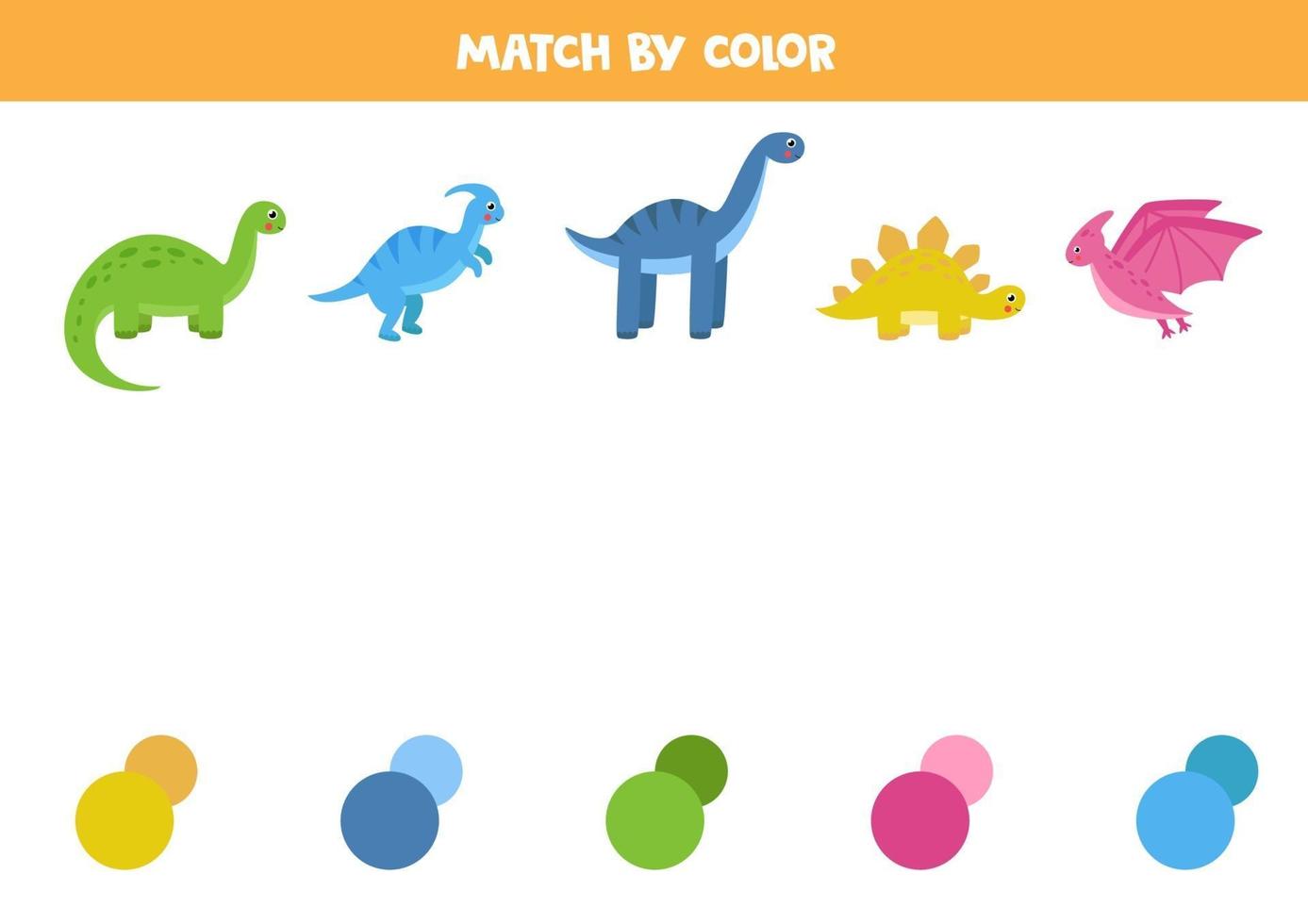 passendes Spiel mit Dinosauriern. Verbinden Sie sich mit den richtigen Farbpaletten. vektor
