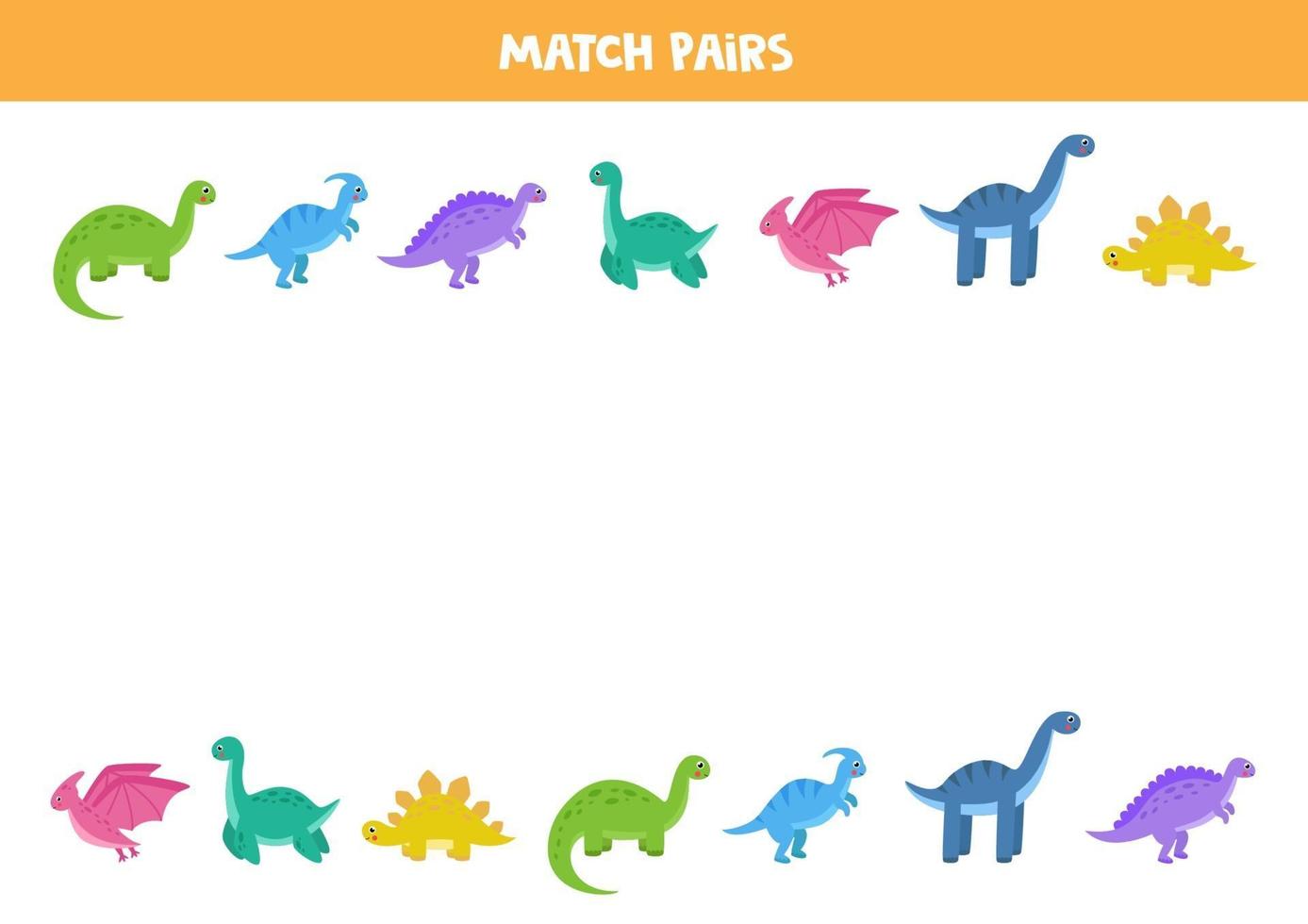 Finde ein Paar für jeden Dinosaurier. pädagogisches logisches Spiel für Kinder. vektor