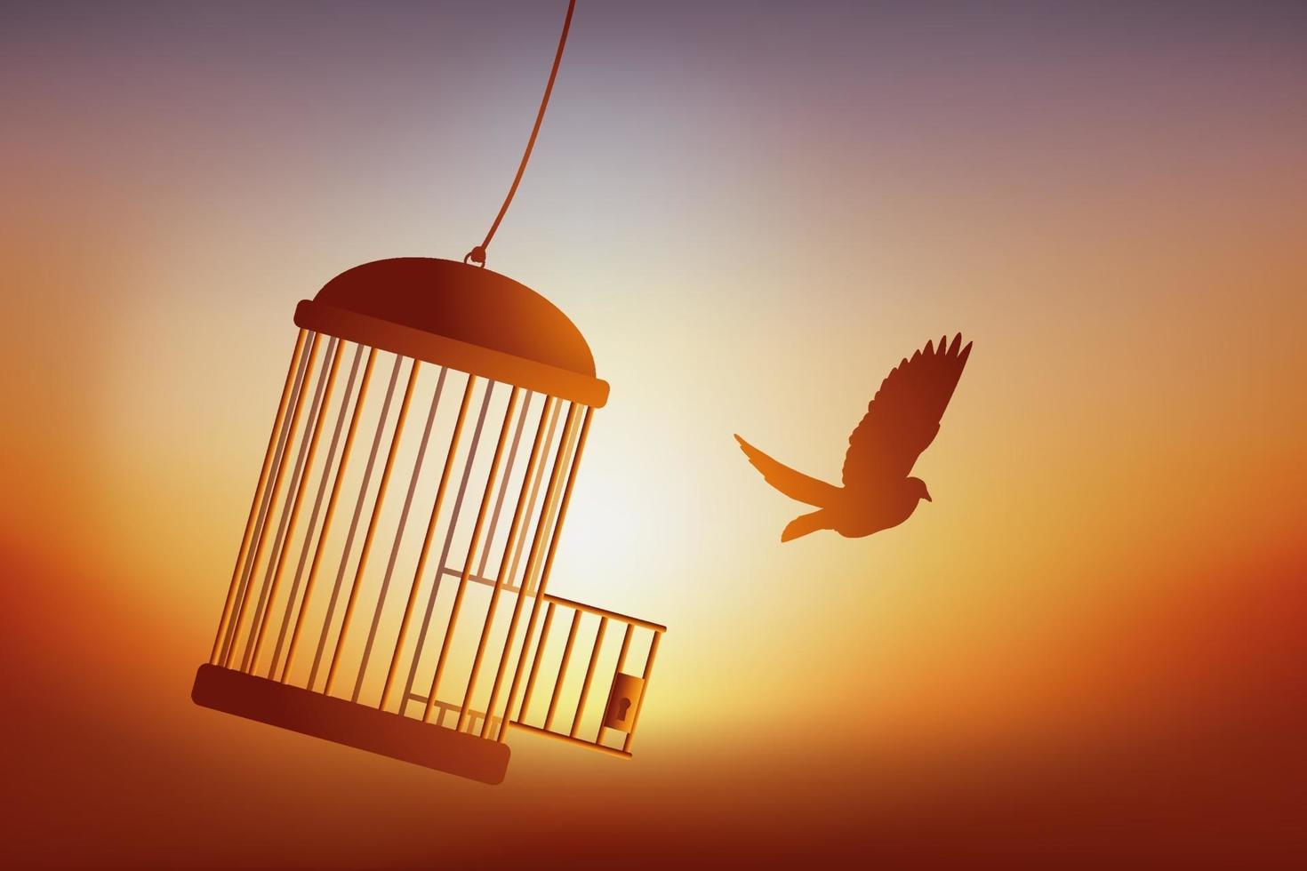 die Freiheit eines Vogels, der seinen Käfig verlässt. vektor