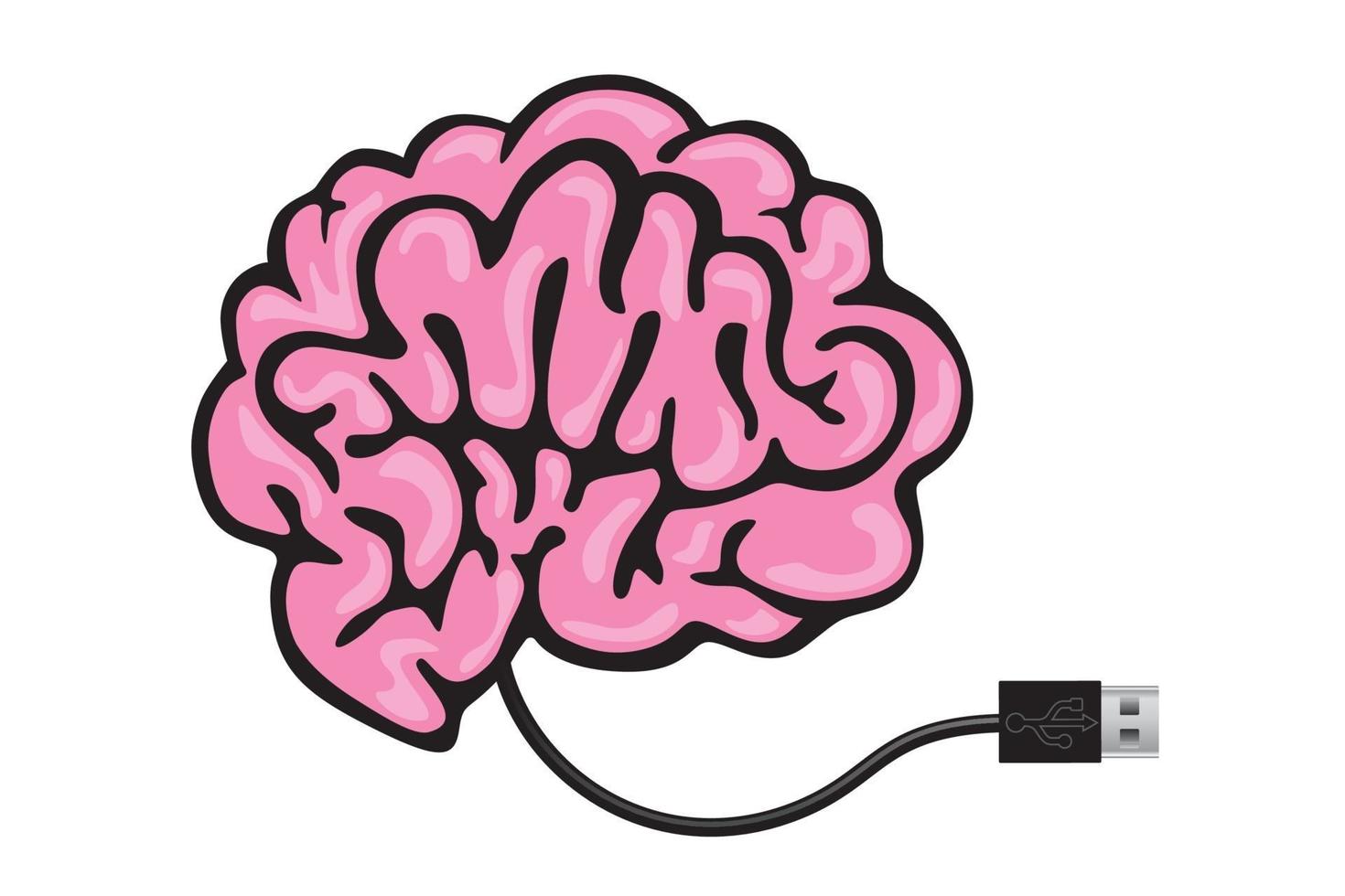 en USB-stick ansluten till en hjärna. vektor