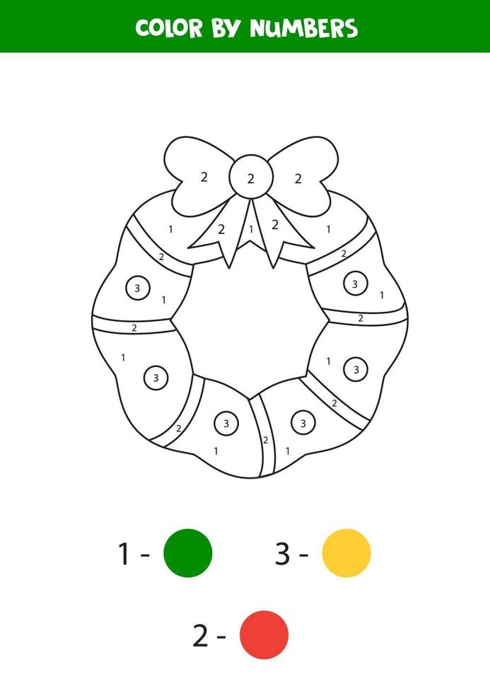 Mathe-Arbeitsblatt für Kinder. Weihnachtskranz nach Zahlen färben. vektor