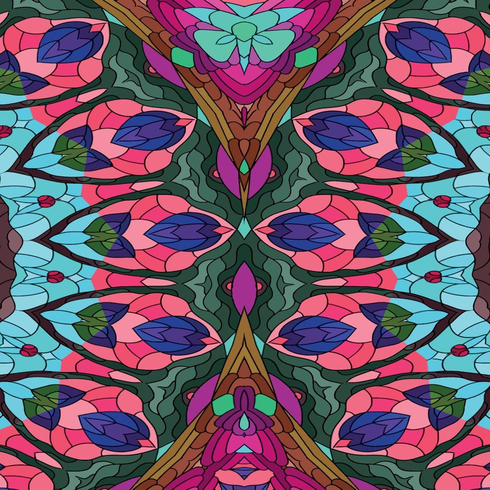 färgrik färgade glas mönster med en fjäril vektor