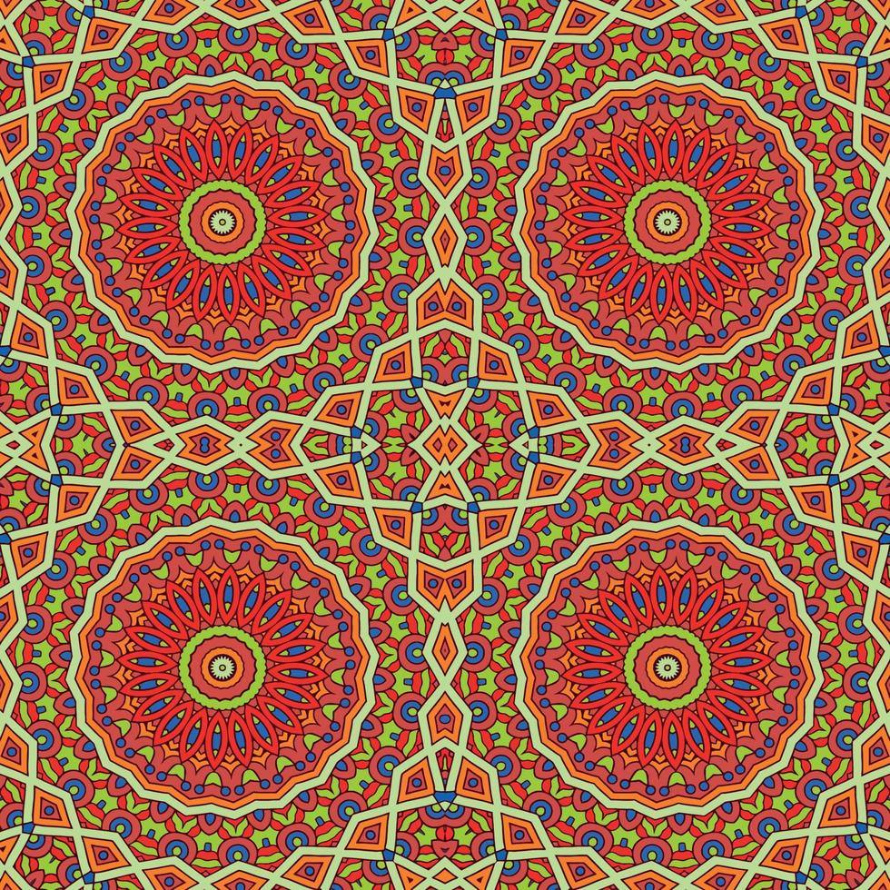 ein bunt Muster mit ein Mandala Design auf ein dunkel Hintergrund vektor