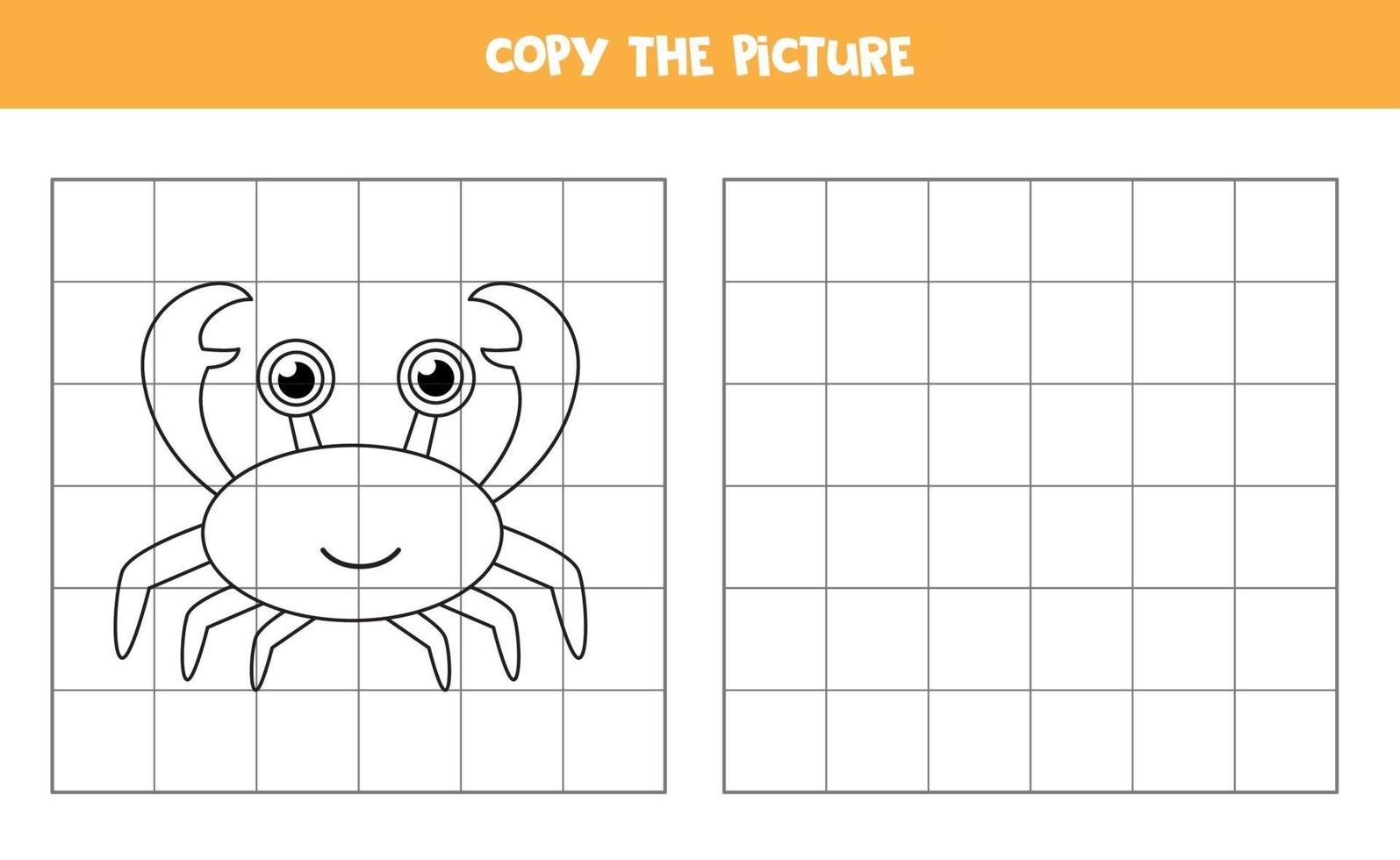 kopiera bilden. söt tecknad krabba. logiskt spel för barn. vektor