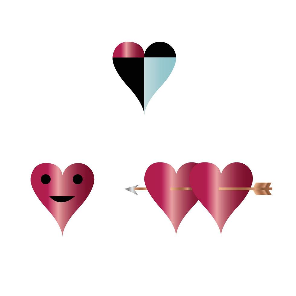 uppsättning av tre färgrik hjärta ikoner isolerat på vit bakgrund vektor