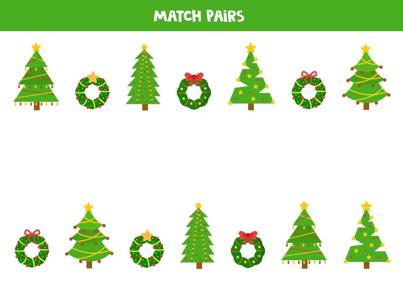 Finde ein Paar zu jedem Weihnachtsbaum und Kranz. vektor