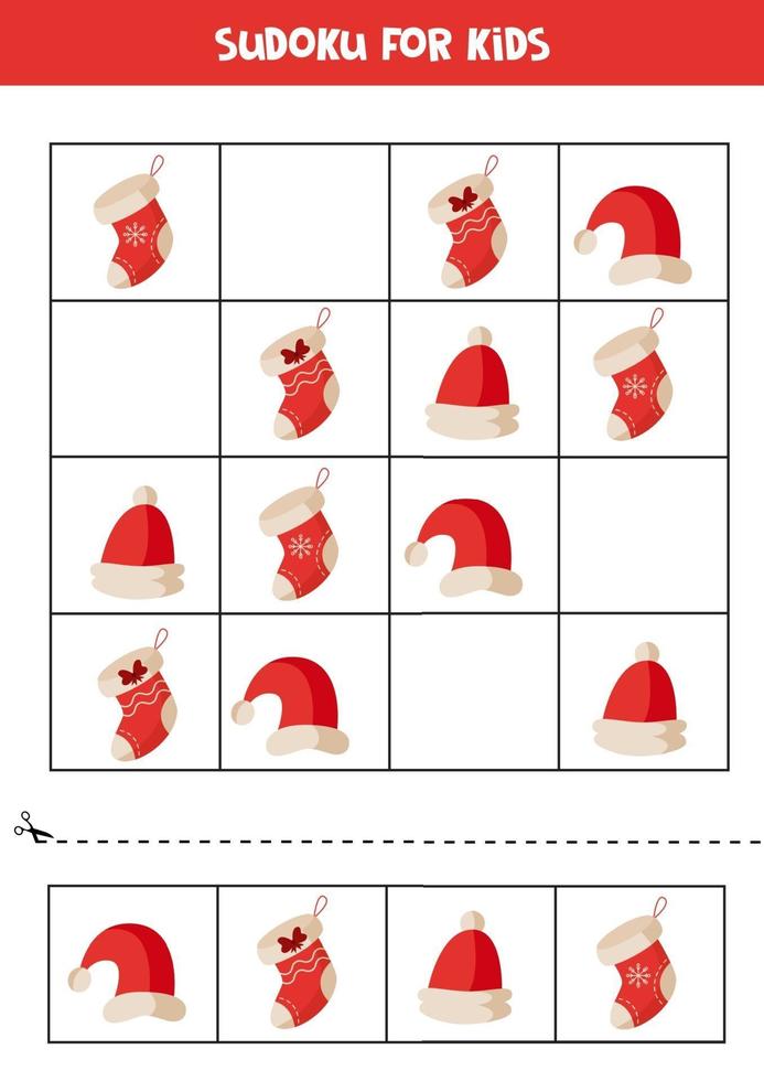 Sudoku-Puzzle für Kinder mit Weihnachtselementen. vektor