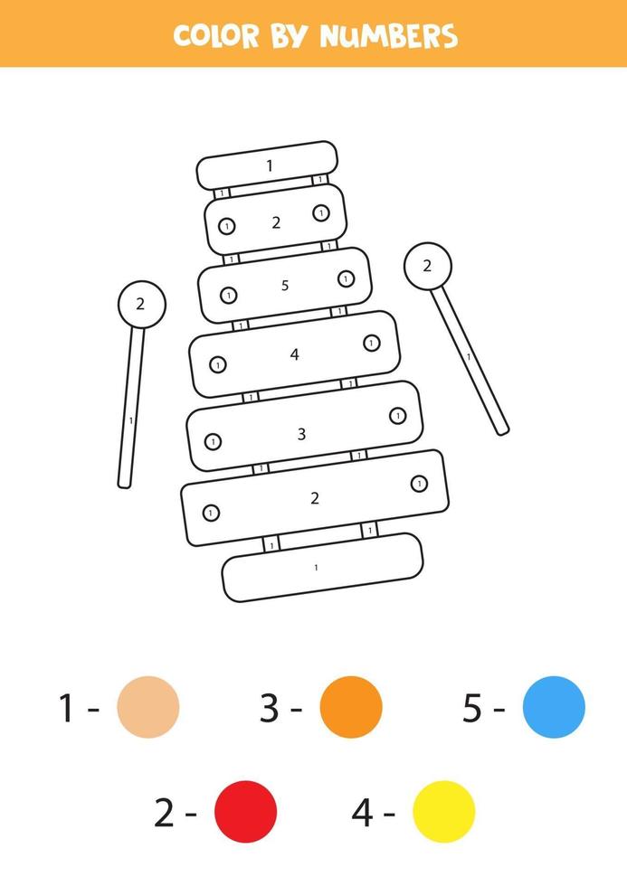 färg tecknad leksak xylofon med siffror. pedagogiskt arbetsblad. vektor