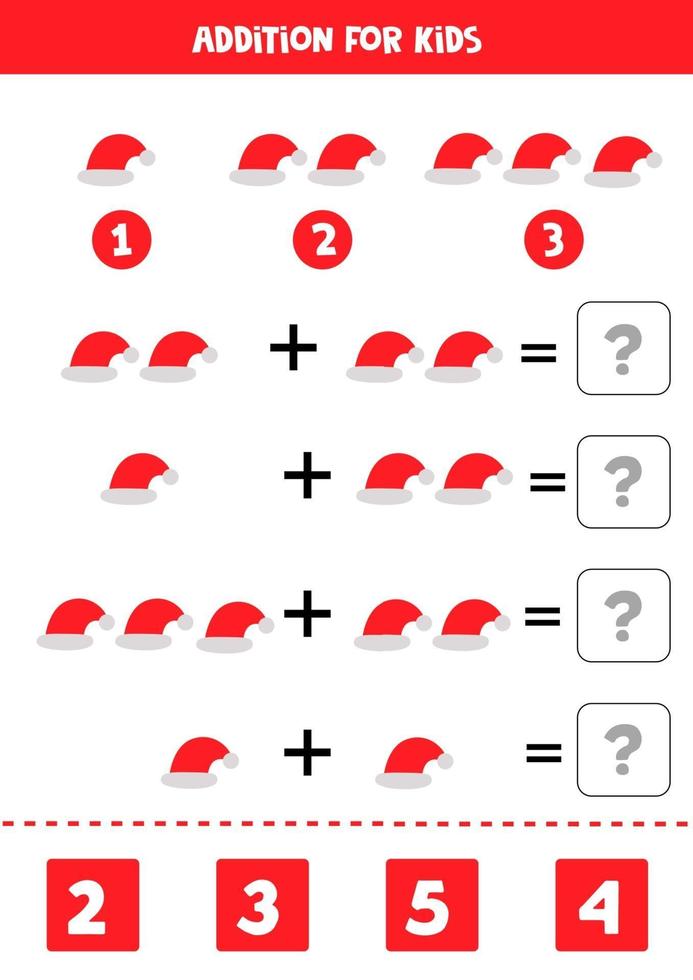 Mathe-Spiel für Kinder im Vorschulalter. zusätzlich mit Weihnachtsmannhüten. vektor