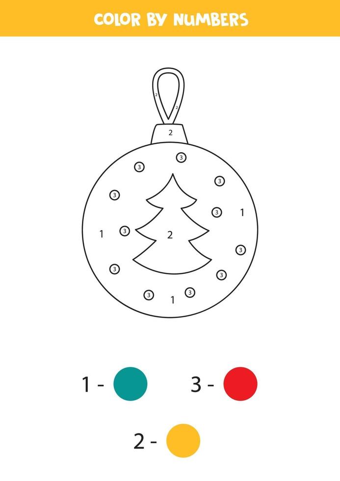 matematik kalkylblad för barn. färga julgranskulan med siffror. vektor