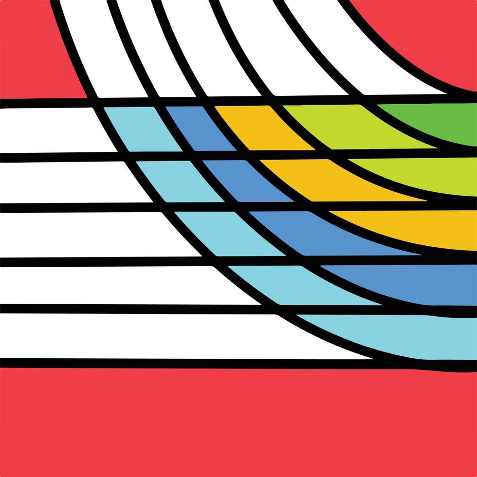schwarz und Weiß Gerade Linien mit farbig sich überschneiden Raum zwischen das Linien isoliert auf rot Platz Hintergrund. Vektor Hintergrund mit einfach eben Kunst Stil.