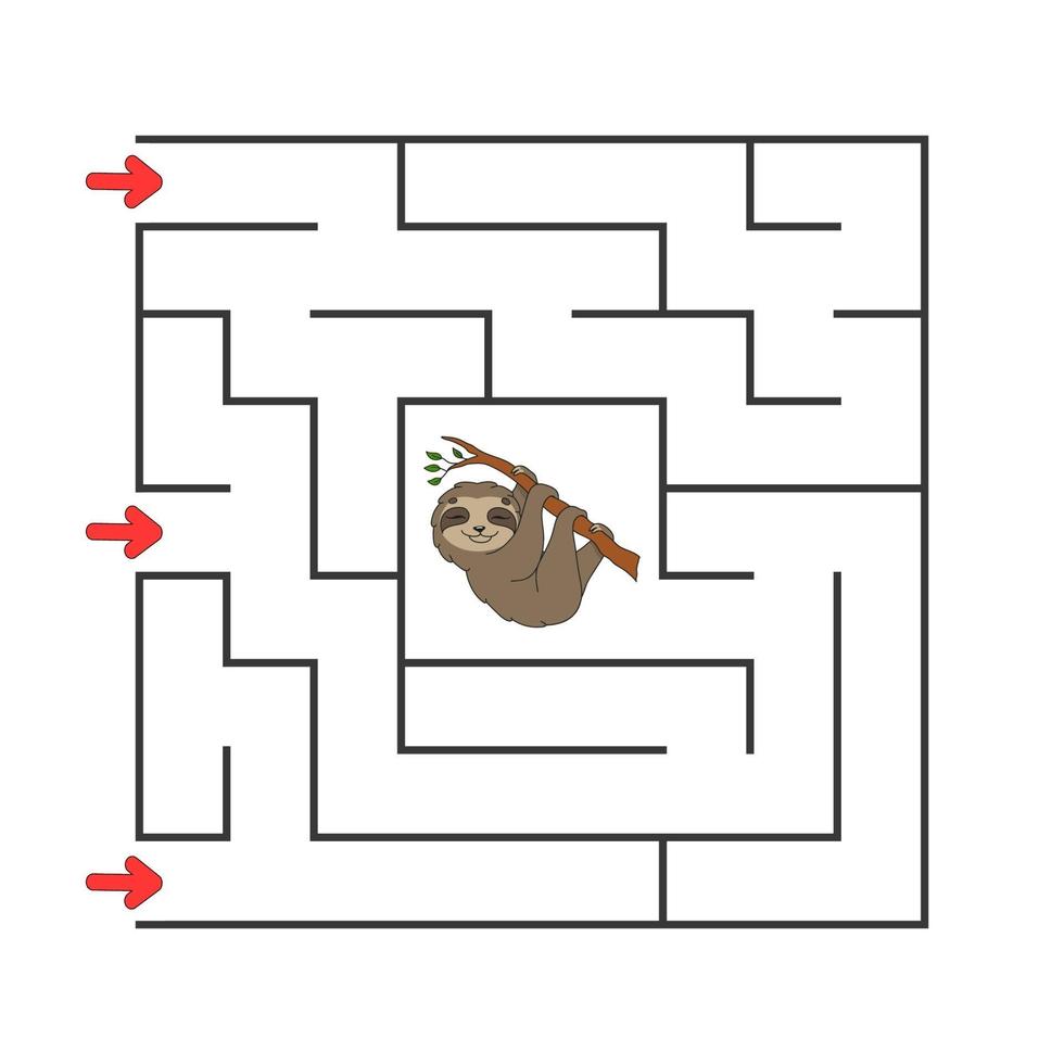 quadratisches Labyrinth. Spiel für Kinder. Puzzle für Kinder. Zeichentrickfigur. Labyrinth-Rätsel. Farbvektorillustration. finde den richtigen Weg. die Entwicklung des logischen und räumlichen Denkens. vektor