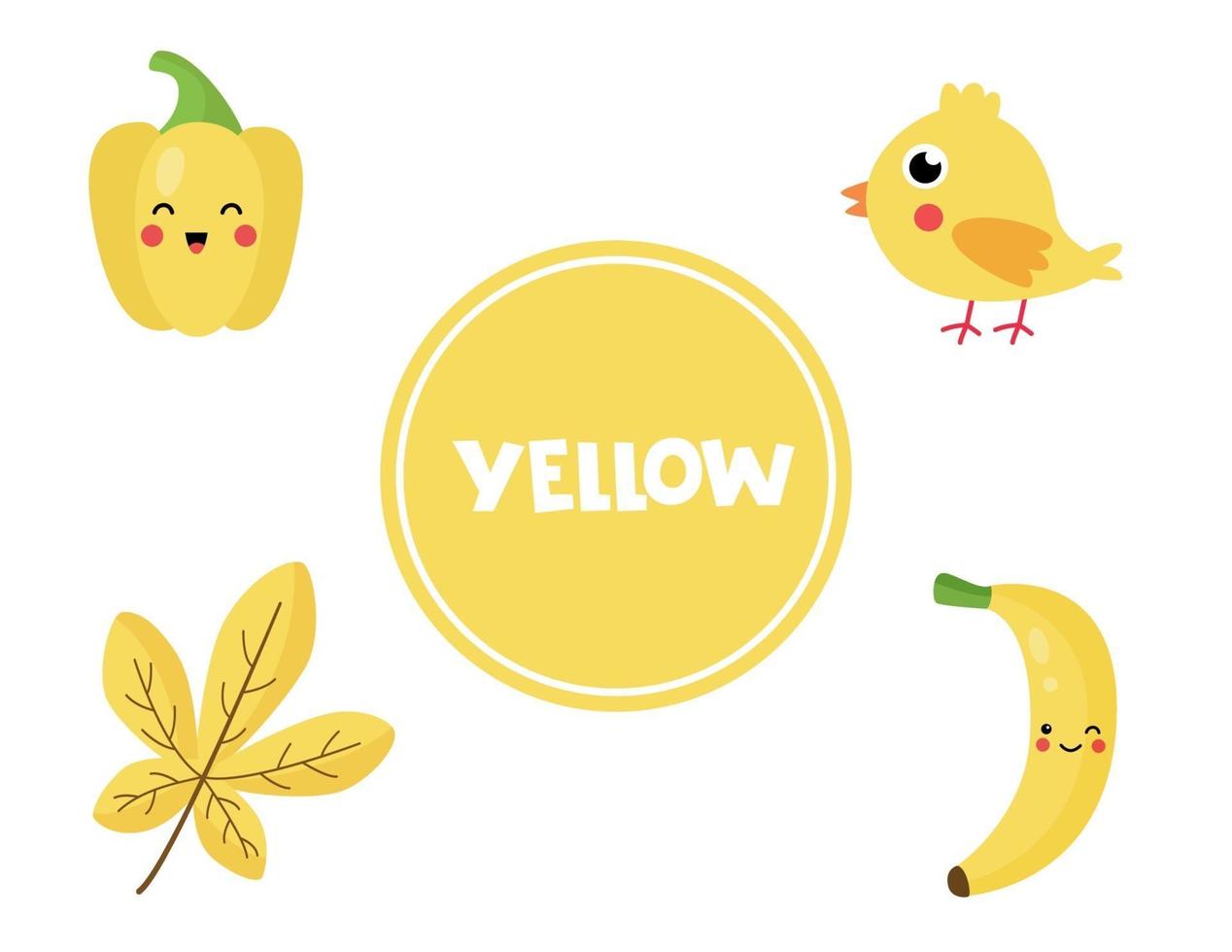 gelbe Farbe für Kinder im Vorschulalter lernen. pädagogisches Arbeitsblatt. vektor
