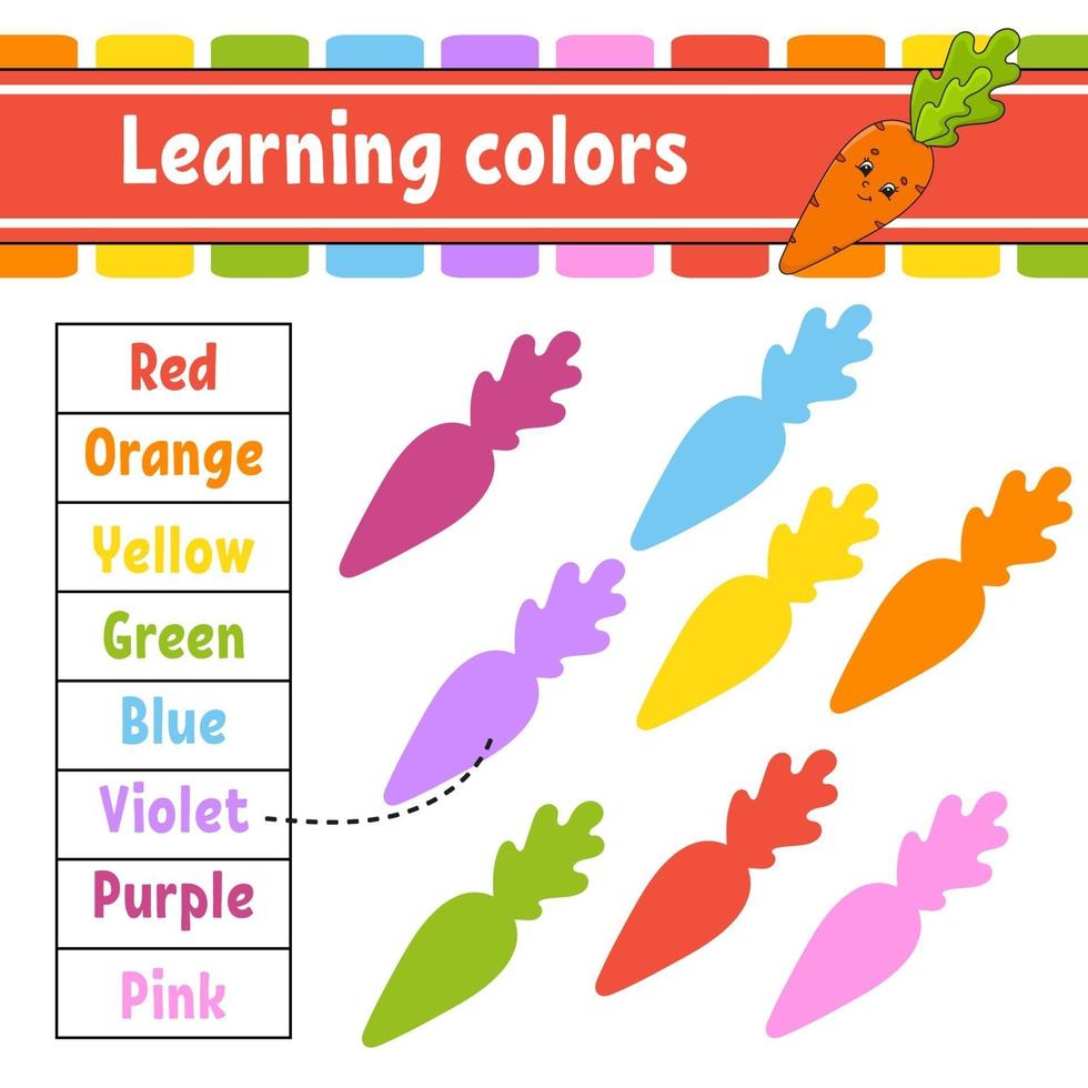 Farben lernen. Logik-Puzzle für Kinder. Arbeitsblatt zur Entwicklung von Bildung. Lernspiel. Aktivitätsseite. einfache flache isolierte Vektorillustration im niedlichen Karikaturstil. vektor