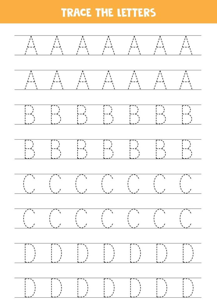 spåra bokstäver i engelska alfabetet. skrivpraxis. vektor