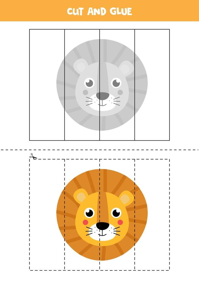 Spiel zum Schneiden und Kleben für Kinder. Cartoon Löwengesicht. vektor