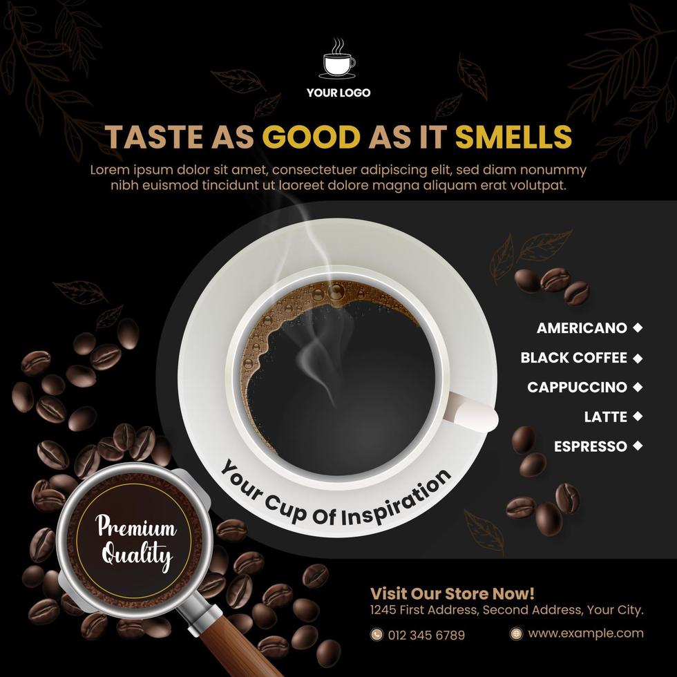 kaffe affisch annons i svart tema vektor