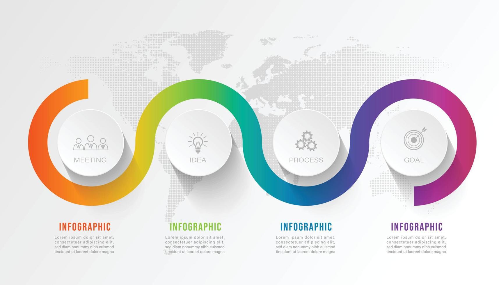 Business Infografik Kreisform vier Option, Prozess oder Schritt für die Präsentation. kann für Präsentationen, Workflow-Layout, Banner und Webdesign verwendet werden. Geschäftskonzept mit 4 Optionen, Schritten, Teilen. vektor