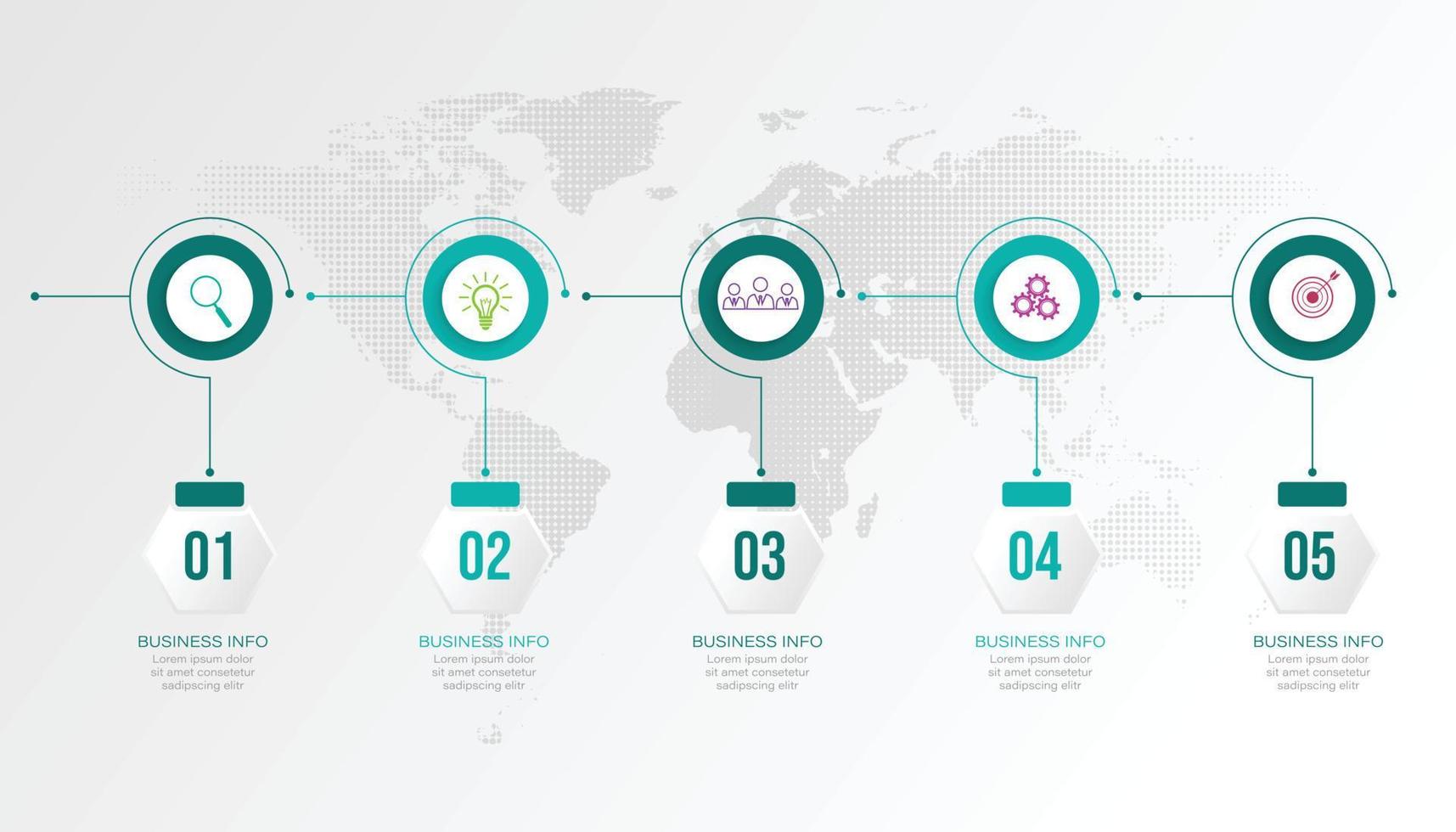 Timeline-Infografik-Designelement und Zahlenoptionen. Geschäftskonzept mit 5 Schritten. kann für Workflow-Layout, Diagramm, Vektorgeschäftsvorlage zur Präsentation verwendet werden. vektor