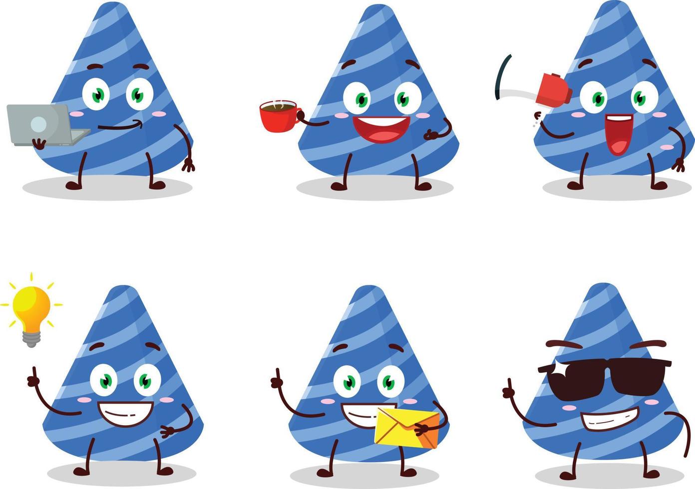 Party Hut Karikatur Charakter mit verschiedene Typen von Geschäft Emoticons vektor