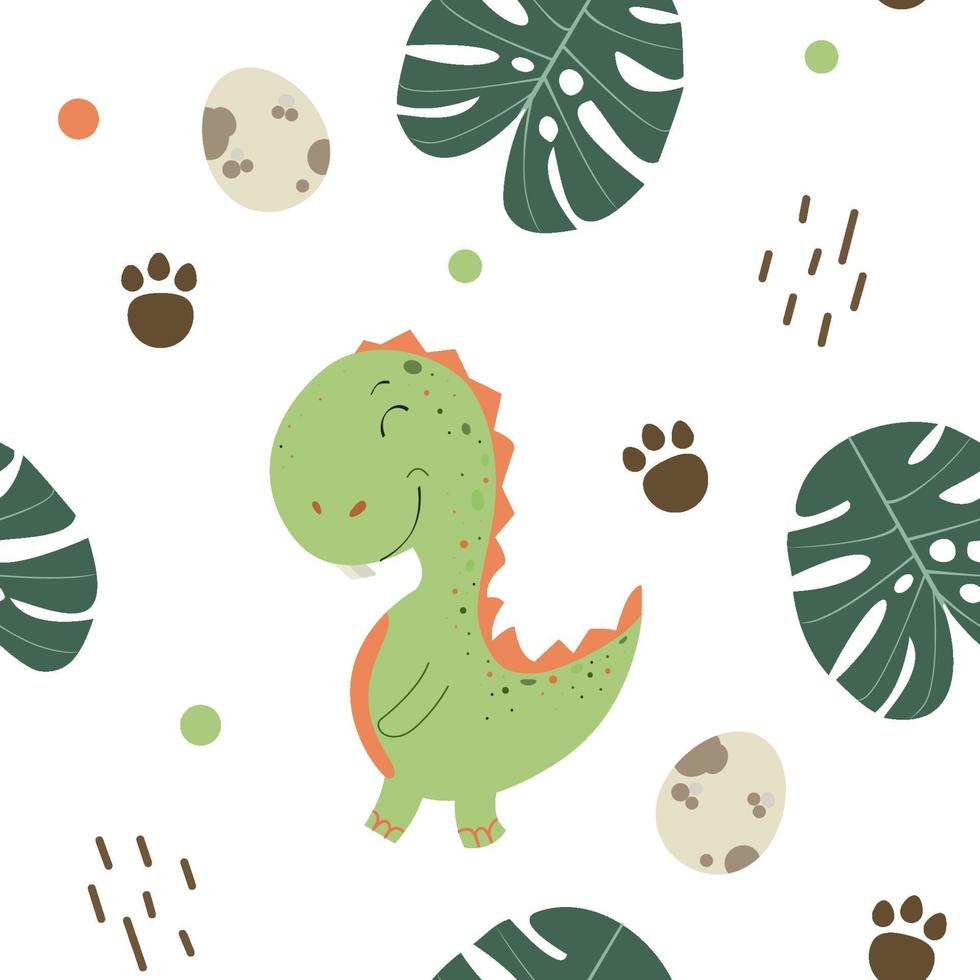 kindisch nahtloses Muster mit handgezeichnetem Dino im skandinavischen Stil. coole T-Rex-Illustration für Kinderzimmer-T-Shirt, Kinderbekleidung, Einladungsabdeckung, einfaches Kinderhintergrunddesign. Vektorillustration. vektor