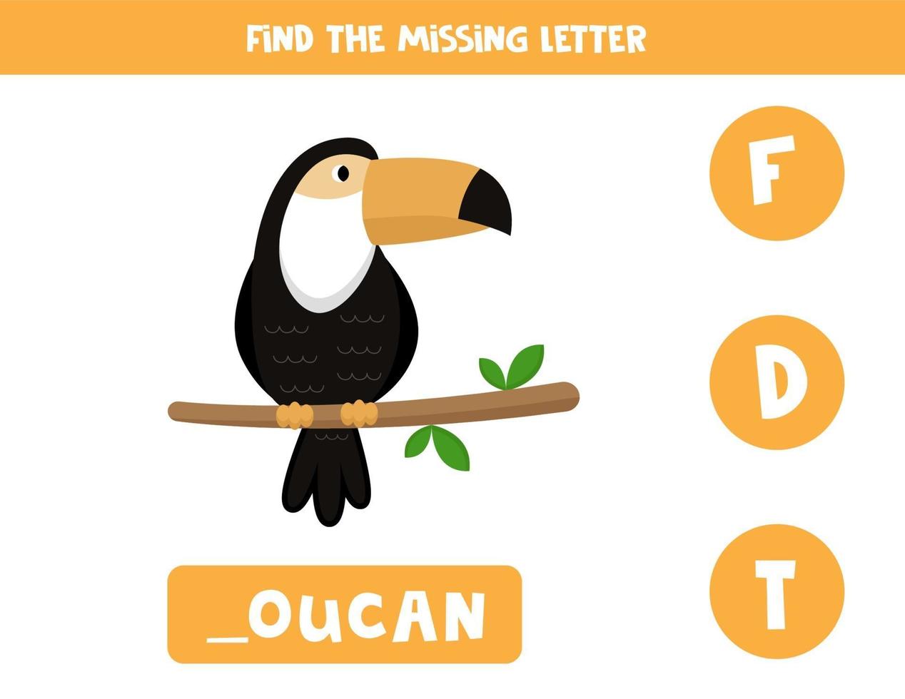 hitta saknad brev med söt tecknad toucan. vektor