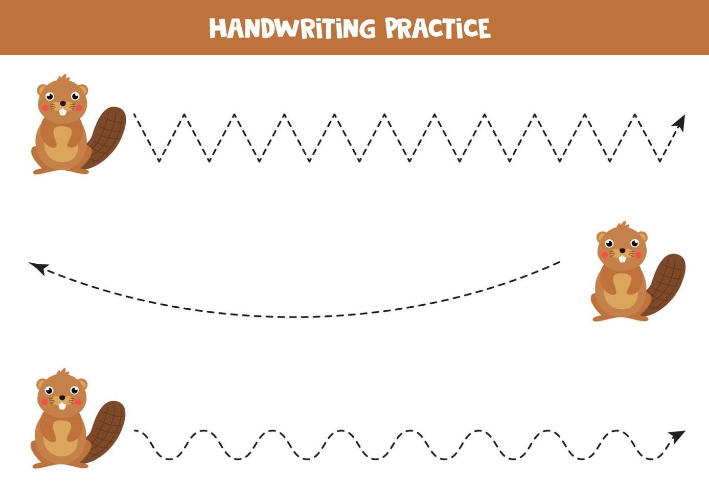 Linien mit niedlichen Kartonbiber verfolgen. Handschriftpraxis. vektor