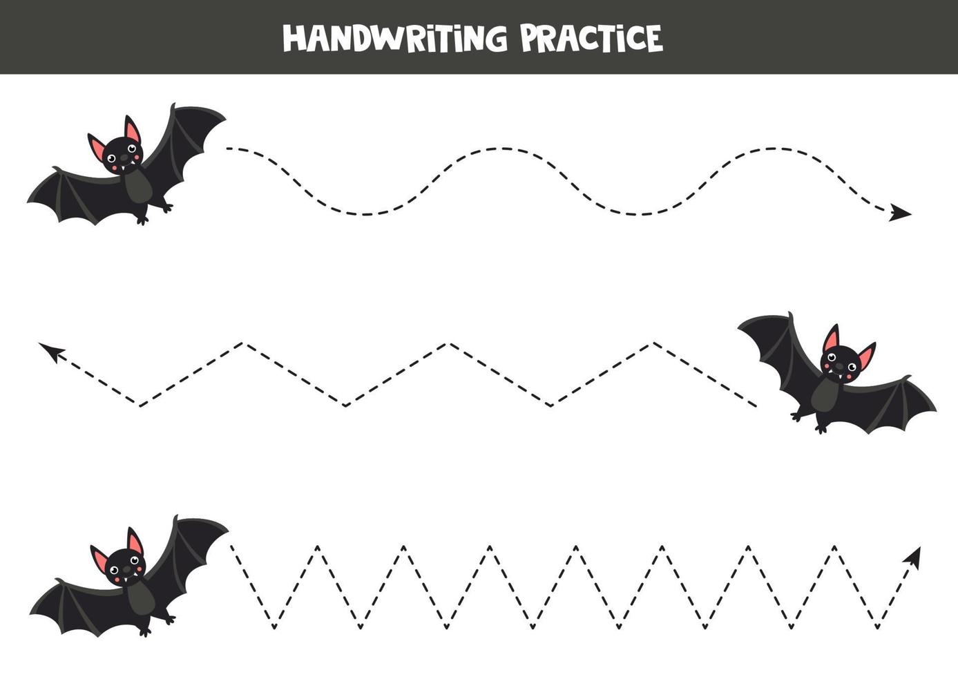 Linien mit schwarzer Vampirfledermaus verfolgen. Arbeitsblatt für Schreibfähigkeiten. vektor