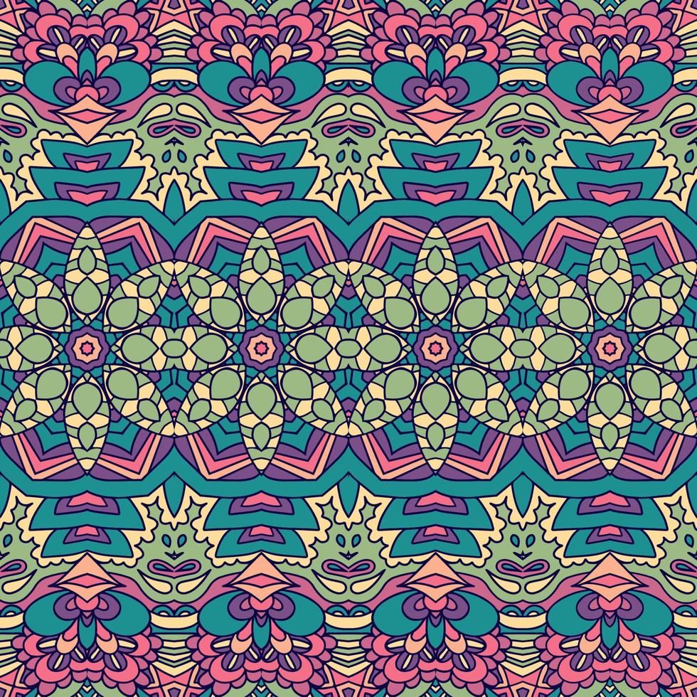 ethnisch Stammes- geometrisch spielerisch Muster zum Stoff. Mexikaner bunt psychedelisch Design. vektor