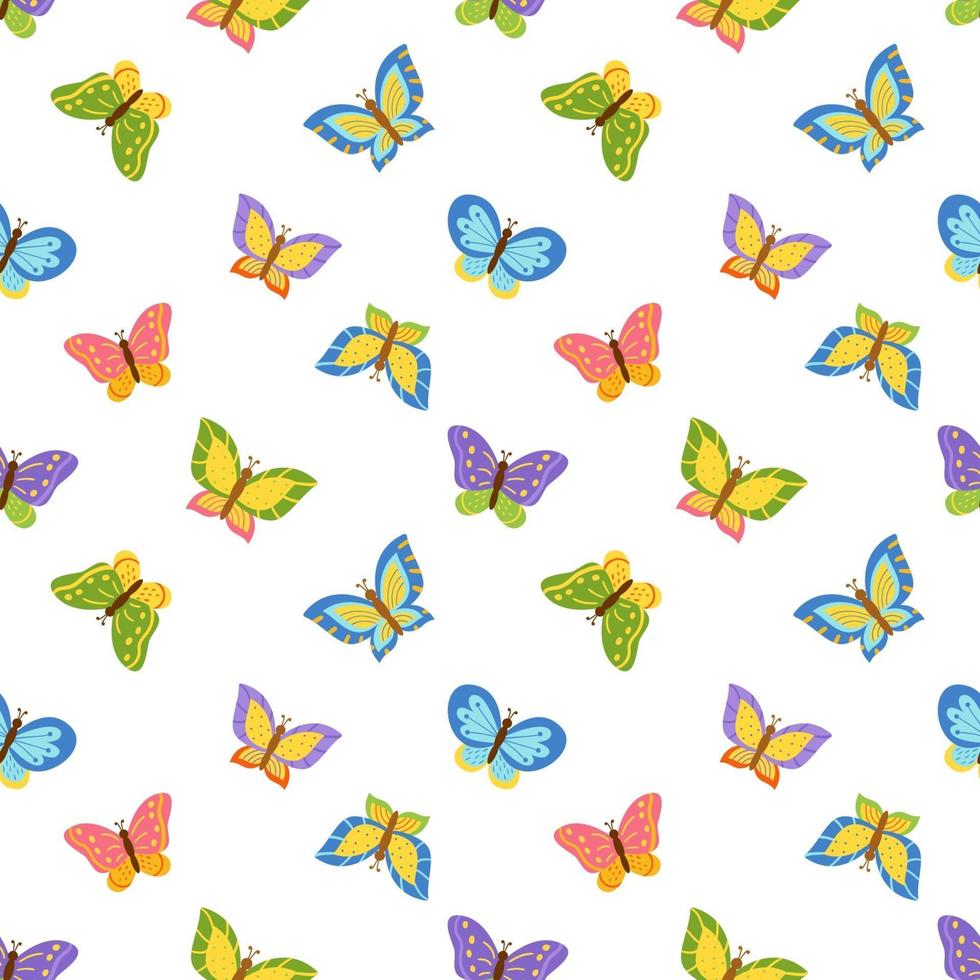 sömlösa mönster med söta tecknade fjärilar. vektor