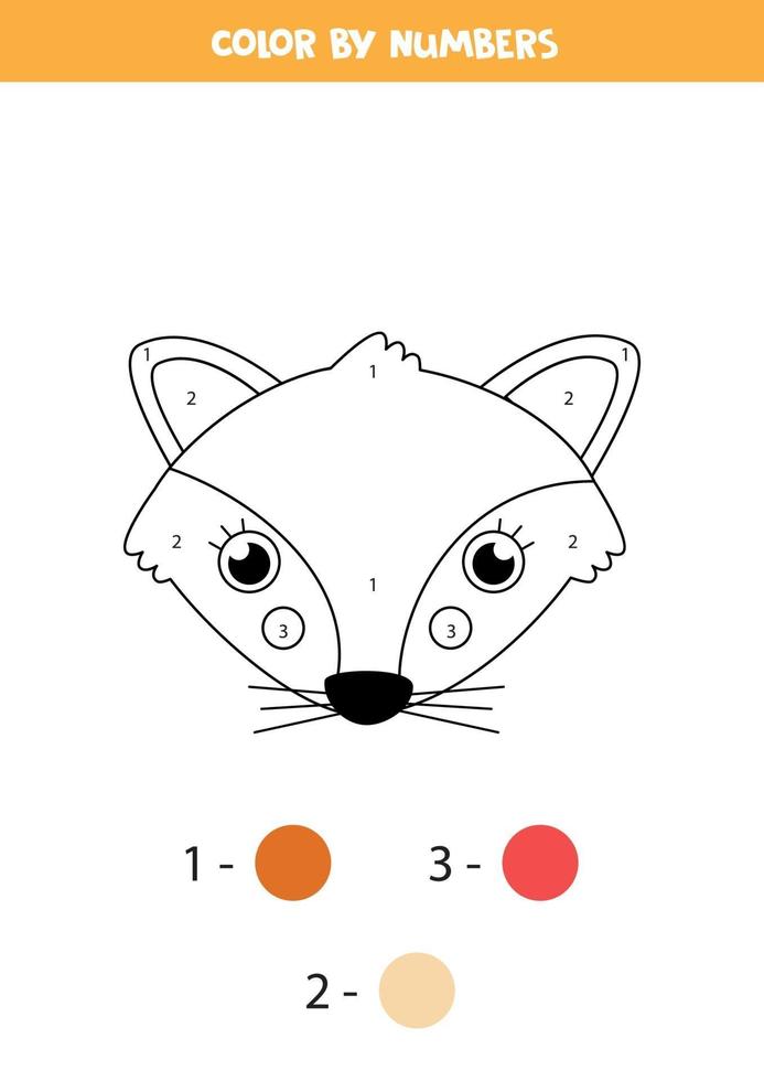 Farbe niedlichen Fuchsgesicht durch Zahlen. Arbeitsblatt für Kinder. vektor