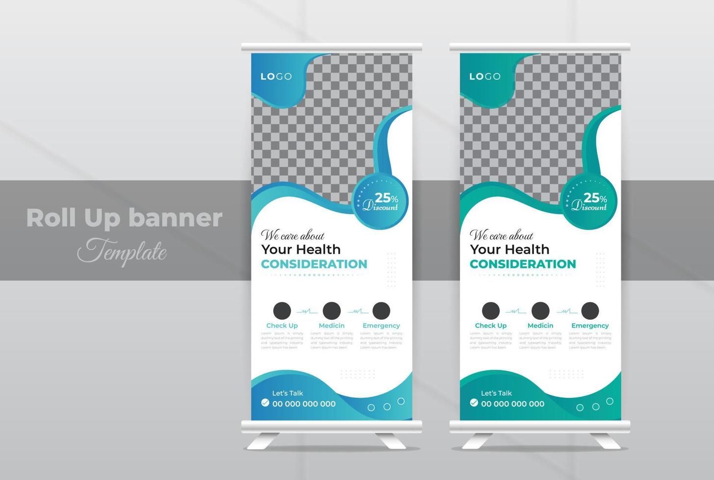 medizinisch Gesundheitswesen Dienstleistungen rollen oben Banner Vorlage, oder Förderung, Ausstellung, Drucken, Präsentation Layout und Konzept zum Krankenhaus Arzt Klinik Dental x standee Banner Design vektor