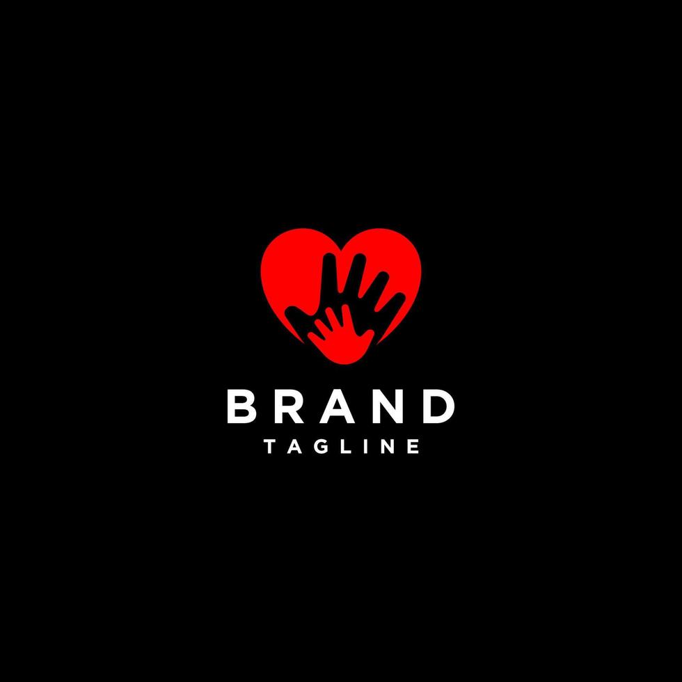 två händer inuti hjärta symbol logotyp design. två hand logotyp mall inuti hjärta symbol den där beskriver föräldrar och barns tillgivenhet. vektor